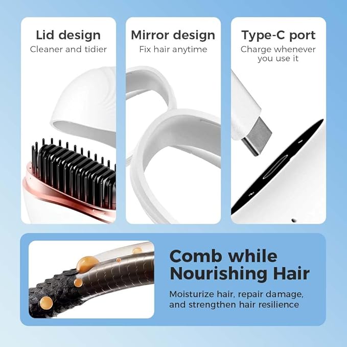 Mini Straightener,Portable Fast Heating Hair Straightener Comb with Mirror,Wireless 2-in-1 Hairs Dressing Combs for Home Travel Gifts,Straight Hair Comb with 3 Adjustable Temperatures (Green)