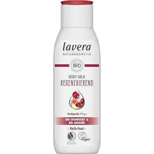 lavera Body Milk Regenerating - Body lotion with cranberry & argan oil - Firming care for mature skin - PETA certified - Biodegradable - vegan - natural cosmetics - 6,76 fl.oz.