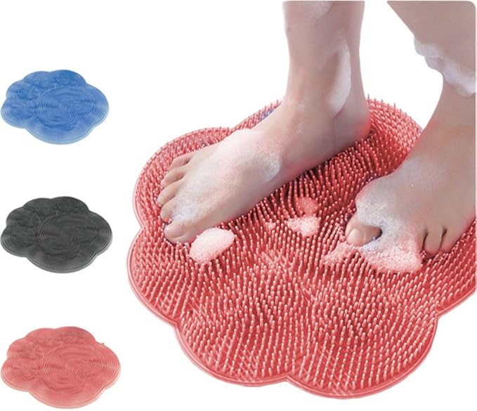 Silicone Shower Foot Scrubber Mat, 2025 New Wall Mounted Foot Back Cleaning Pad Back Washer Exfoliating Bath Wash Pad, Upgrade Shower Foot Back Scrubber Massage Pad (Pink)