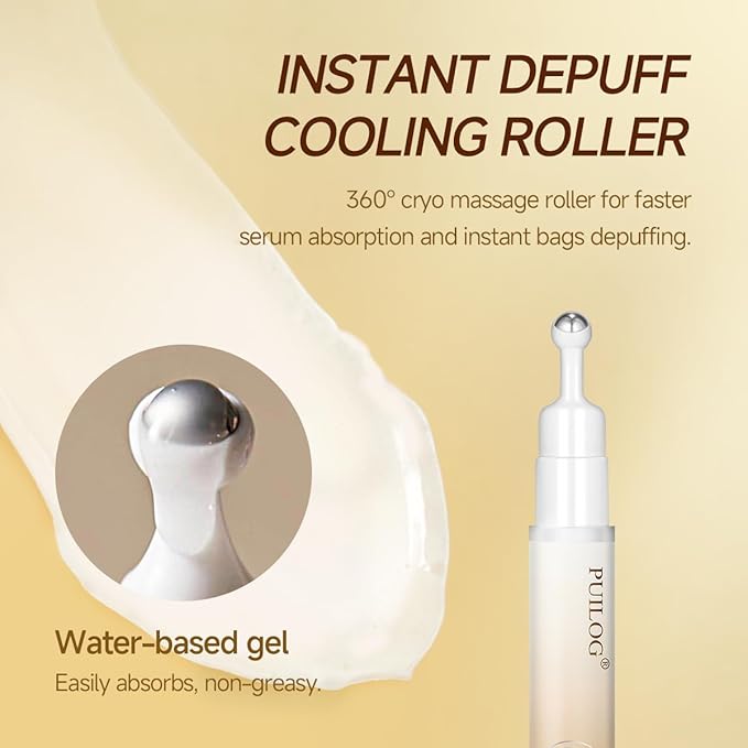 Under Eye Brightener Serum Roller - Retinal & Caffeine Eye Cream for Puffy Eyes, Dark Circles, Wrinkles, Puffiness, with 360° Cooling Depuffing Ball, Travel Toiletries Essentials (15ml/0.51fl oz)