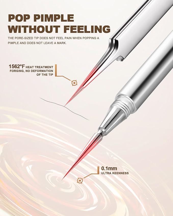 SGNEKOO Milia Remover Whitehead Extractor, Blackhead Tweezers with Angled Loop & Acne Needle Rose Gold in Case,Professional Facial Tool Kit