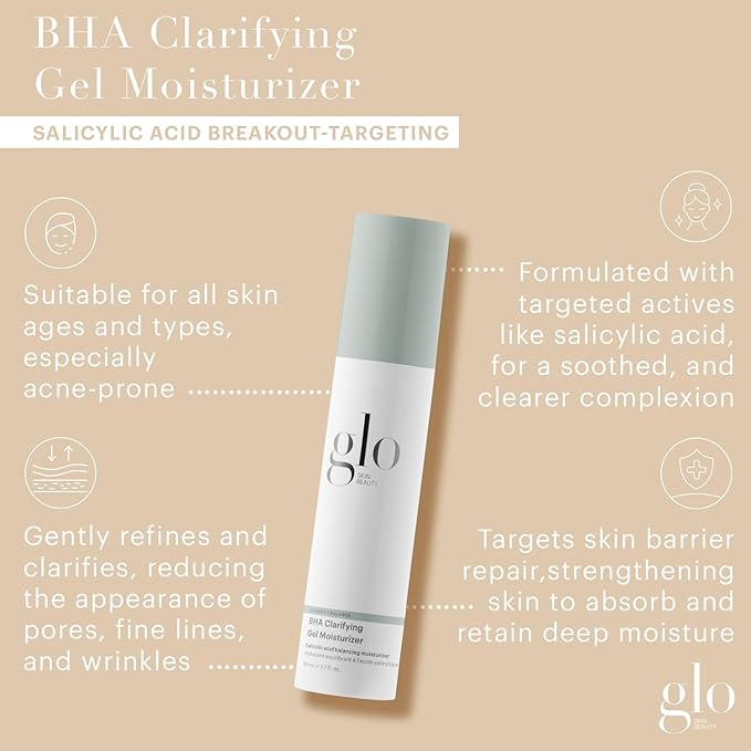 Glo Skin Beauty BHA Clarifying Gel Moisturizer – Oil Free Face Moisturizer for Acne-Prone & Oily Skin, With Salicylic Acid to Refine & Balance, Reducing the Appearance of Pores