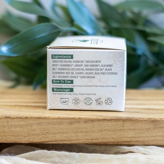 Hearth and Homestead: Handmade Wild Bloom Bio-Active Tallow Face Balm/Cream with Blue Tansy - Hydrate, Nourish, and Protect Skin - .7 oz