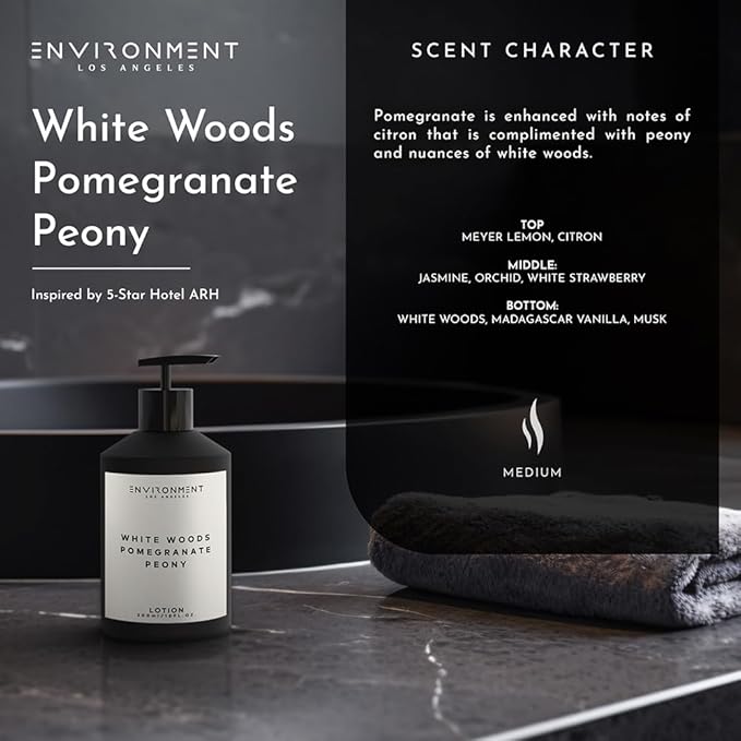 ENVIRONMENT Inspired by 5-Star Resort ARH Lotion, 300ml Luxury Scented (White Woods | Pomegranate | Peony) Bathroom Luxury, Men & Women High-End Body Lotion, Hand Cream, Dry Skin Treatment