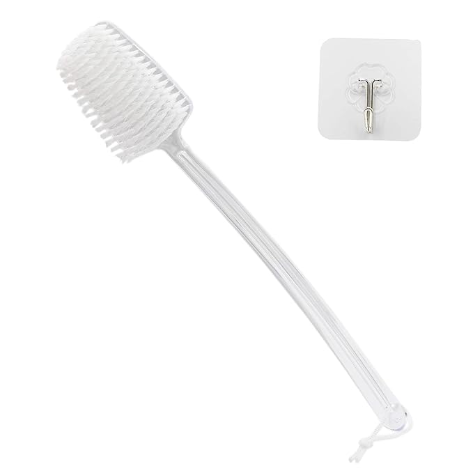 Bath Body Back Shower Brush with Curved Long Handle for Exfoliating Skin Improve Blood Circulation, Clear Back Scrubber Bath Wet or Dry Brushing Body Brush for Shower Women Men