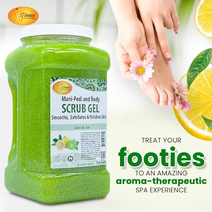 SPA REDI – Lemon & Lime Pumice Scrub Gel, Exfoliating, Hydrating & Nourishing, Infused with Hyaluronic Acid, Amino Acids, Panthenol and Comfrey Extract for Glowy Smooth Skin – 128oz Gallon