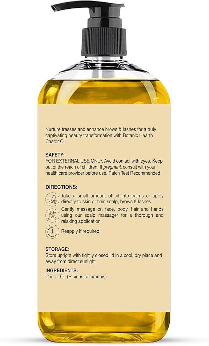 Botanic Hearth 100% Pure & Natural Castor Oil with Massager for Hair Growth (8 fl oz)| Infused with Cold Pressed Castor Hair Oil |Repairs Dry Damaged Hair, Strengthening, Healthier Hair