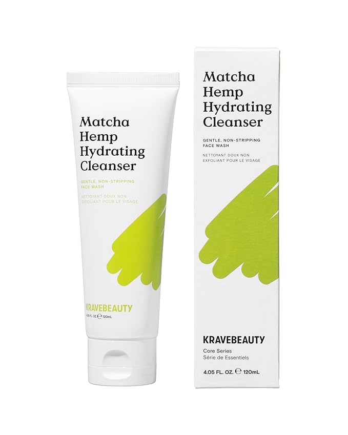 KraveBeauty Matcha Hemp Hydrating Cleanser – Korean-Inspired Gentle Daily Face Wash, Hydrating & Non-Stripping, Hemp & Matcha, Vegan & Cruelty-Free, 4.05 fl oz