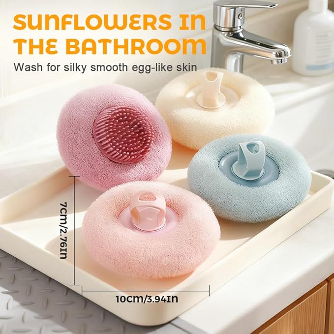 Super Soft Sunflower Suction Cup Bath Ball, 2025 New Exfoliating Bath Bath Sponge Cleaning Brush with Finger Rings for Women and Men (Purple, 4 pcs)