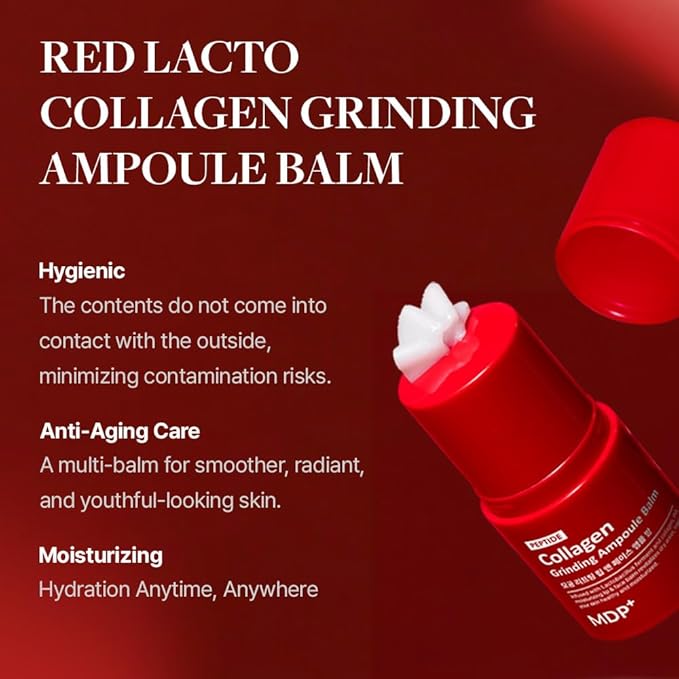 MDP+ Red Lacto Collagen Grinding Face Ampoule Multi Balm Stick | Vegan Lacto, 0.49oz/14g, Wrinkle-Reducing, Brightening, Deep Skin Firming Care, 12hrs Long-Lasting Moisture
