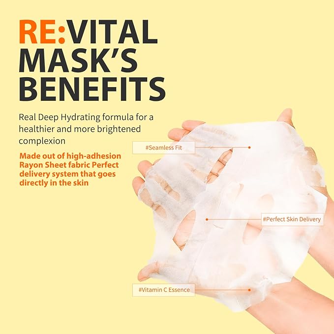 ELT Mega Vitamin C Sheet Mask, (25 g / 0.88 oz.) 10 EA Korean Face Mask, Brightening Sheet Mask, Soothing Facial Mask, Wrinkle Fighting, Deep Collagen, Korean Skin care