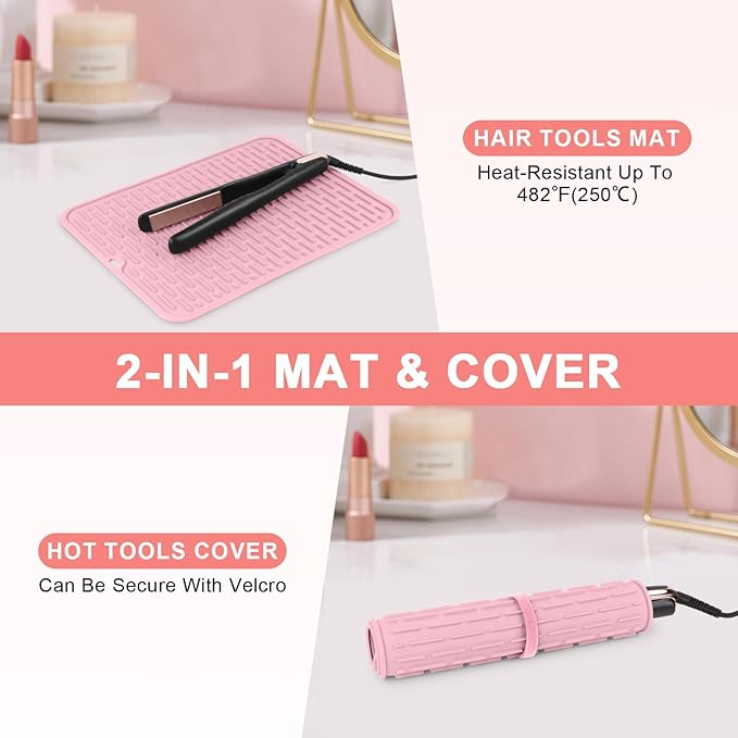 Oversize Silicone Heat Resistant Mat for Curling Irons, Flat Irons, Hair Straighteners and Hot Hair Styling Tools, Portable Hot Tools Cover Pad for Travel Vanity Salon(14.2" x 11.0")