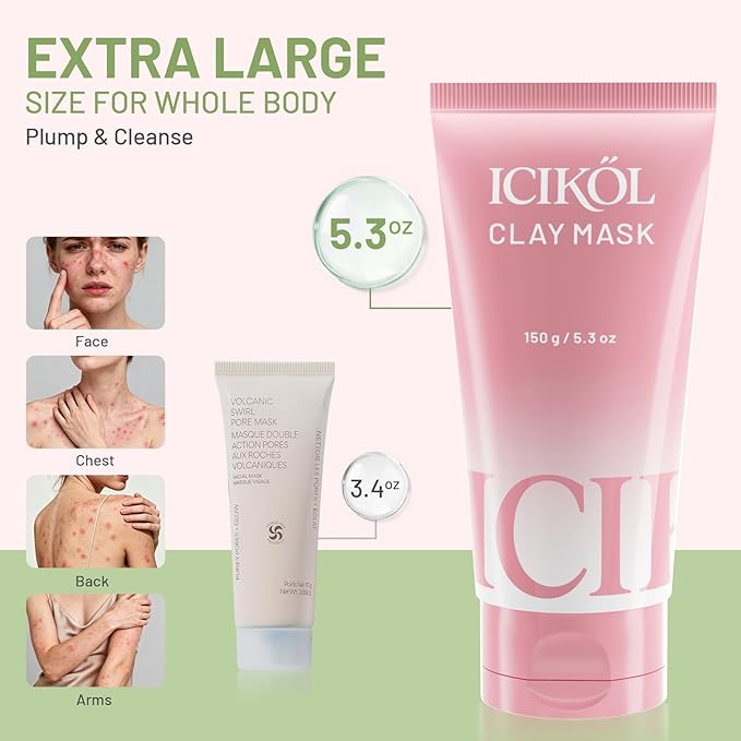 Deep Cleansing Green Clay Mask for Face with Marine Mineralt, Repair Mud Mask to Balance Oil and Moisture, Minimize Blackheads, Soothing Care Pore Cleansing Mask with Brush