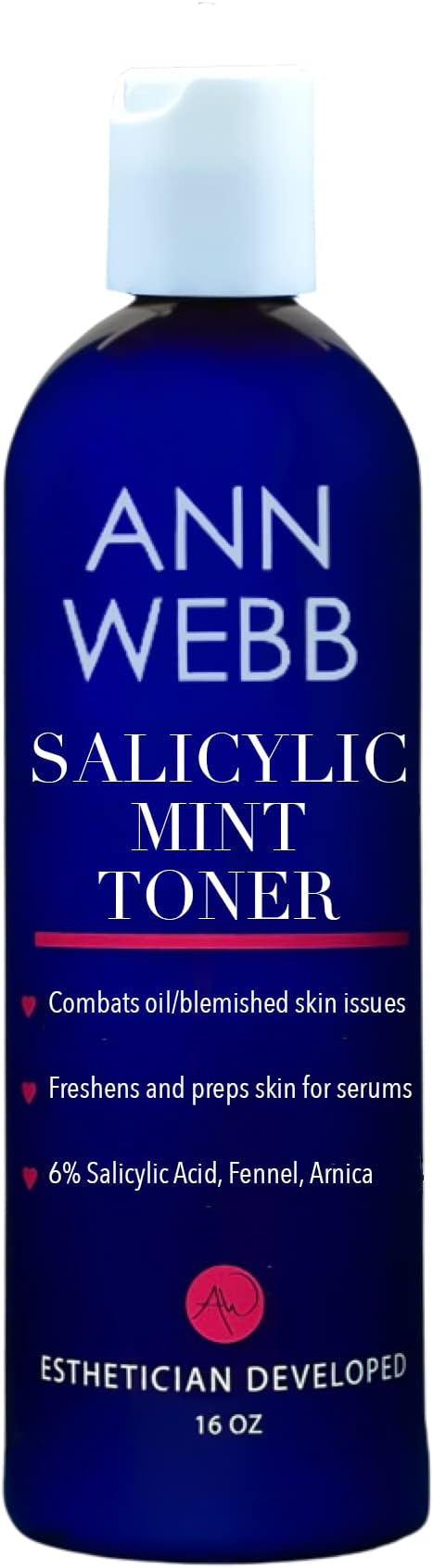 Salicylic Mint Toner with All-Natural Ingredients for Acne and Pore-Reducing, Gently Exfoliates, Deep Cleans, Brightens and Balances Skin for a Healthy Glow - 16 oz