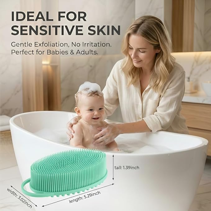 Silicone Body Scrubber, Exfoliating Loofah Alternative for Women Men, Soft Silicone Body Shower, 2 in 1 Bath and Shampoo Brush for Sensitive Skin, Back,Showering,Brush Exfoliator (Green)