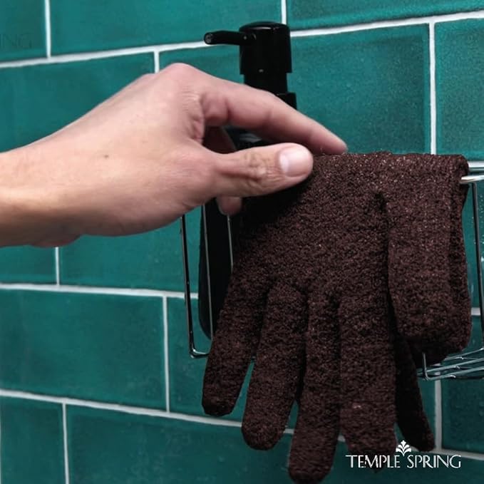 Temple Spring Exfoliating Glove, Rayon Bamboo Exfoliating Body Scrubber, Loofah Washcloth, Exfoliate Loofa Shower Scrubber, Body Exfoliator Scrub, Shower Loofah Bath Sponge - Coffee XL