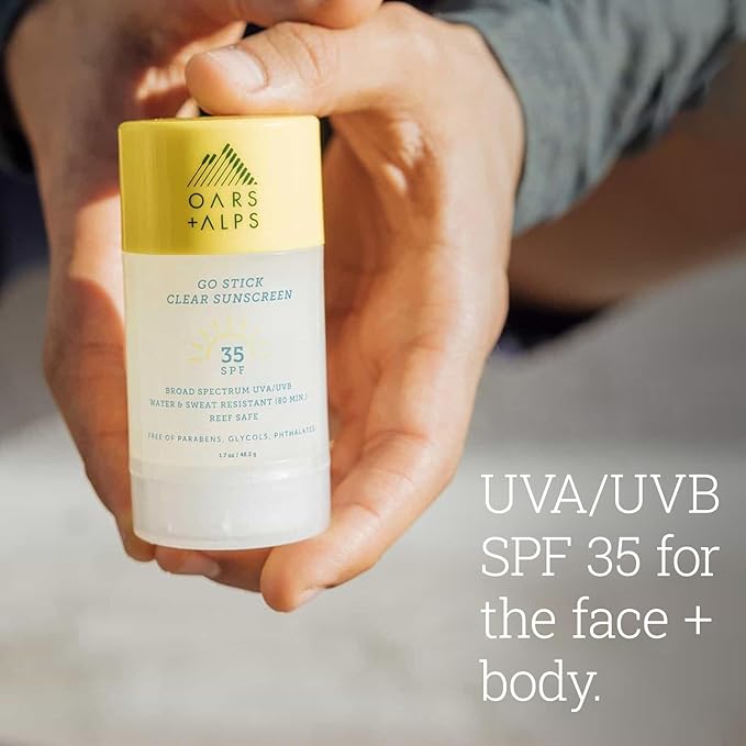 Oars + Alps Clear Face Sunscreen Stick, SPF 35 Travel Sunscreen Roll On for Face & Body, SPF Stick with Vitamin E & Antioxidants, Water & Sweat Resistant, All Skin Types, Moisturizing, 1.7oz, 2pk