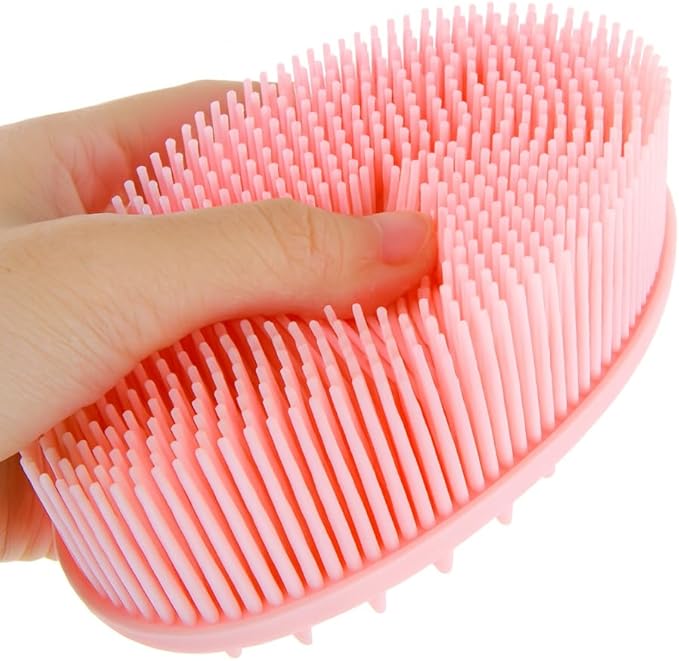 Silicone Bath Body Brush – Soft Exfoliating Massage Scrubber for Shower & Spa, Gentle Scalp and Skin Cleaner, Easy to Clean, Durable & Reusable (Pink)