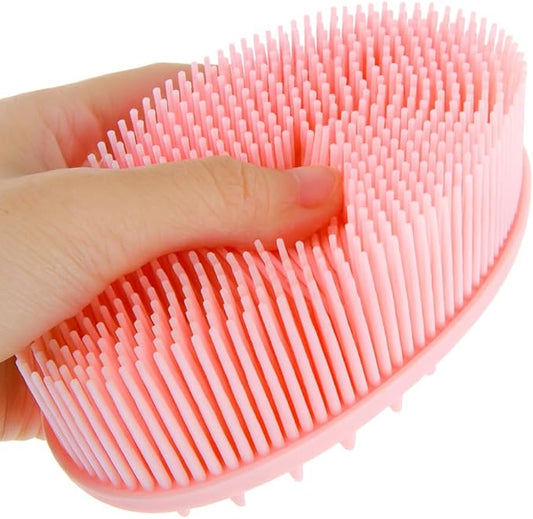 Silicone Bath Body Brush – Soft Exfoliating Massage Scrubber for Shower & Spa, Gentle Scalp and Skin Cleaner, Easy to Clean, Durable & Reusable (Pink)