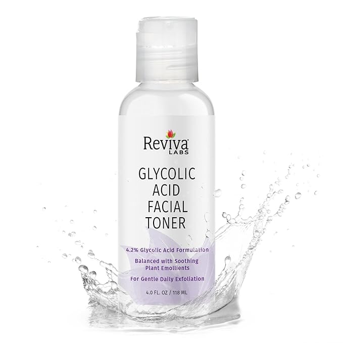 Reviva Labs Glycolic Acid Toner – Gentle Face Exfoliator Non-Stinging & pH-Balanced Toning Solution with 4.2% Glycolic Acid – Hydrating Toner for Face, Leaves Skin Radiant & Refreshed – 4 fl oz