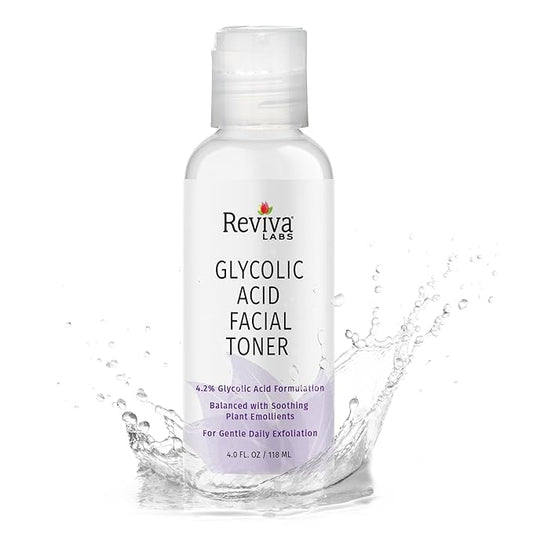 Reviva Labs Glycolic Acid Toner – Gentle Face Exfoliator Non-Stinging & pH-Balanced Toning Solution with 4.2% Glycolic Acid – Hydrating Toner for Face, Leaves Skin Radiant & Refreshed – 4 fl oz