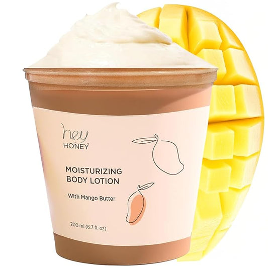 Hey Honey Skin Care Mango & Honey Water-Free Body Lotion - Hyaluronic Acid, Ceramides & Barrier Repair for Hands, Elbows & Dry Sensitive Skin | 24-Hr Hydration, Fruit Enzymes, Cruelty-Free | 6.7 oz