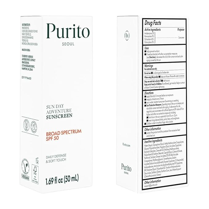 PURITO Korean Sunscreen SPF 50 | Lightest Texture, No White Cast, Broad Spectrum UVA/UVB | Oil-Free, Vegan, For All Skin Types | Daily Lightweight Sun Protection | Korean Skincare, 50mL 1.69 fl.oz