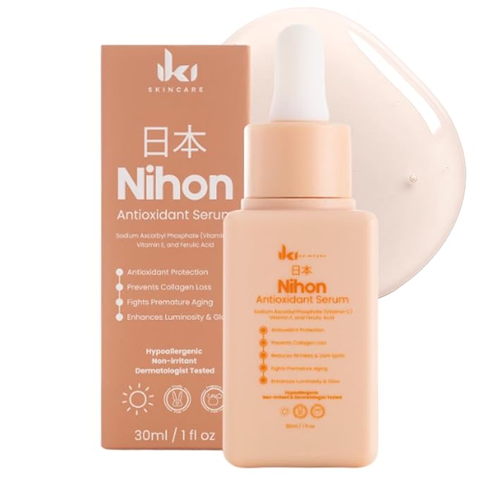IKI Nihon Antioxidant Kojic Acid Serum - Kojic Acid + Ferulic Acid & Vitamin E and Vitamin C Serum for Face - Brightens, Evens Tone & Protects - Clean, Fragrance-Free, Cruelty-Free - 30ml