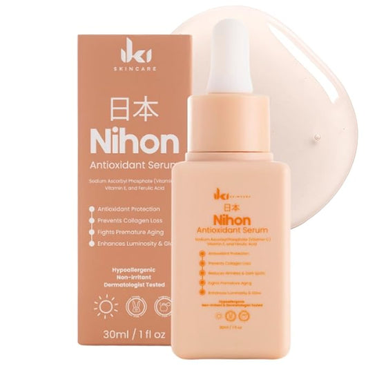 IKI Nihon Antioxidant Kojic Acid Serum - Kojic Acid + Ferulic Acid & Vitamin E and Vitamin C Serum for Face - Brightens, Evens Tone & Protects - Clean, Fragrance-Free, Cruelty-Free - 30ml