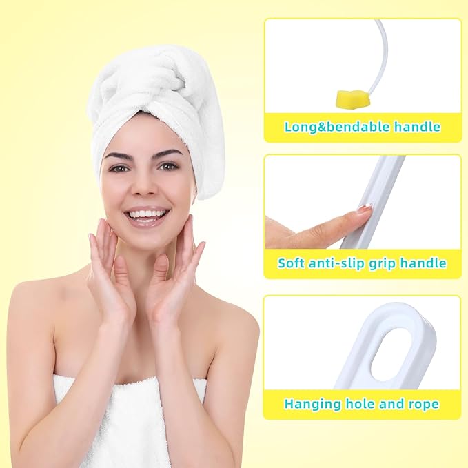 Uiifan 4 Pcs Long Handle Bath Sponge Yellow Back Sponge on a Stick Round and 8 Shape Back Washer for Shower White Handle Butt Scrubber Bathing Brush for Foot Body Cleaning Bathing Limited Motion