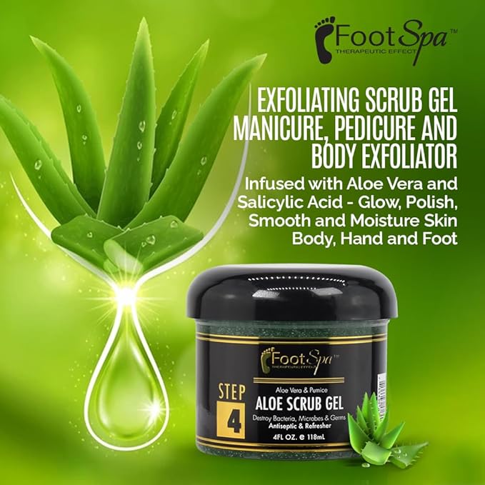FOOT SPA - Exfoliating Scrub Gel, 4 Oz - Manicure, Pedicure and Body Exfoliator Infused with Aloe Vera and Salicylic Acid - Glow, Polish, Smooth and Moisture Skin - Body, Hand and Foot