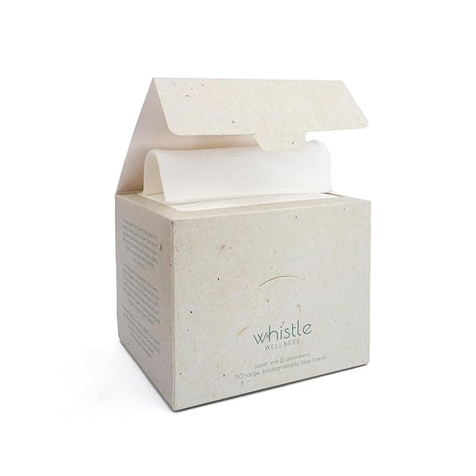 Whistle Wellness® Disposable Face Towel 10"×12", Resealable Box, Biobased Plant Based Ultra Soft, Thickness Face Towelettes XL, Makeup Remover Dry Wipes for Sensitive Skin, 50 Count (1 Pack)