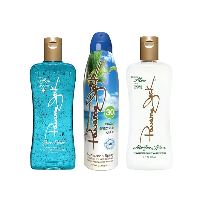 Panama Jack Weekender Pack - Sunburn Relief After Sun Skin Care & SPF 30 Travel Sunscreen Spray Set