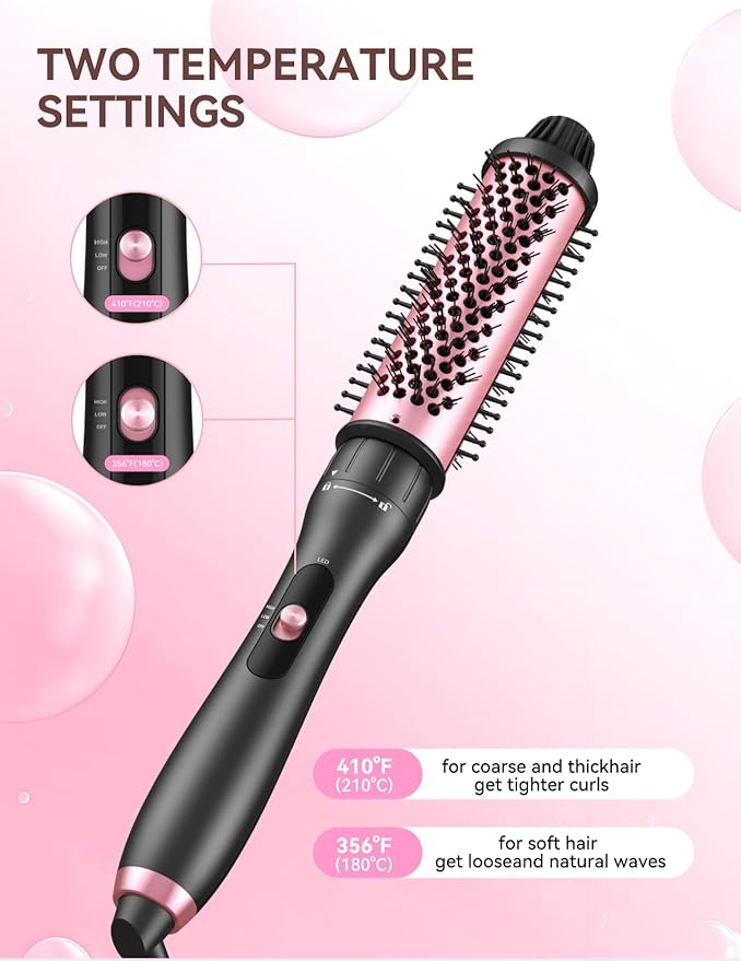 LANDOT Heated Round Thermal Brush: 1-1/2 inch Curling Brush for Blowout Volumizing Look - Dual Voltage Ceramic Curling Iron Wand with Detachable Head Travel-Friendly