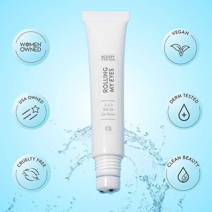 Miss Spa Eye Serum 5-in-1 Roll On Cream, Helps De-puff and Brighten Under and Around Eyes, Anti-Aging Under Eye Roller Helps with Fine Lines and Dark Circles, Vitamin B3,