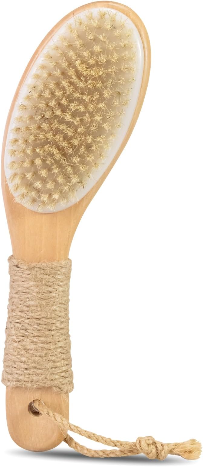 9.8" Dry Brush for Body with Anti-Slip Handle,Wet&Dry Brushing Body Brush for Body,Natural Bristles,Back Scrubber Bath Tool for Men&Women