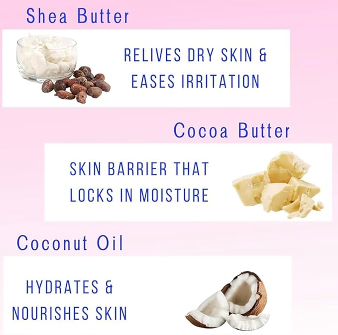 Baby Powder Creamy Whipped Body Butter Nourishing Shea Butter, Cocoa Butter, Coconut Oil, Essential Oils Moisturizer for Body, Feet & Hands Soothes and Softens