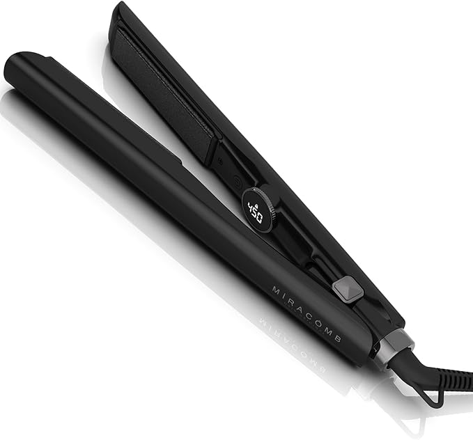 MIRACOMB 1” Flat Iron Hair Straightener Pro - Ceramic Ion Tech, Curls & Straightens Easily, Digital Heat for Precision Styling, Dual Voltage - Perfect Hair Straightening Tool for Travel & Smooth Style