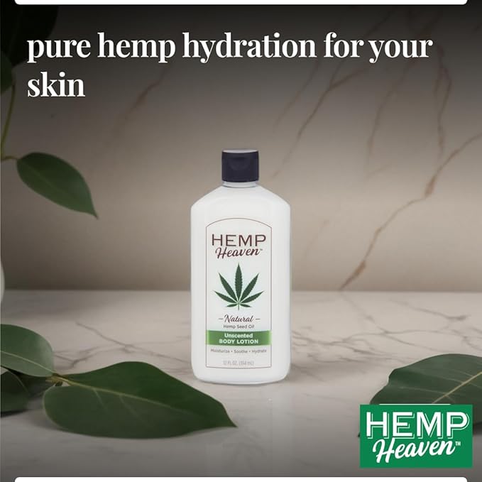 Hemp Heaven Hemp Lotion - Lotion Unscented Scent - Natural Hemp Seed Oil, Paraben-Free, 12 oz, Made in USA, Nourishing for Men & Women, EWG Verified, Anti-Aging