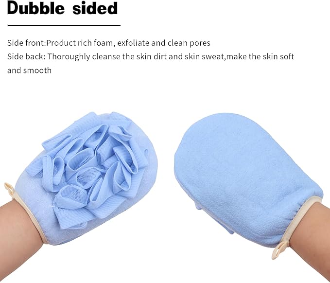 3 Pack Bath Loofah Body Sponge Brushes Loofah Exfoliating Glove Bath Shower Glove with Flower Bath Ball Bath Shower Loofah Sponge for Women and Men (Blue)
