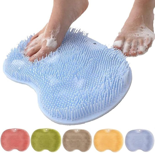 Silicone Shower Foot Scrubber Mat, Upgraded Wall Mounted Slip Suction Cups Foot Scrubber Cleaner, 2026 Upgrade Foot Back Cleaning Pad Back Washer Back Exfoliating Bath Wash Pad (Blue)