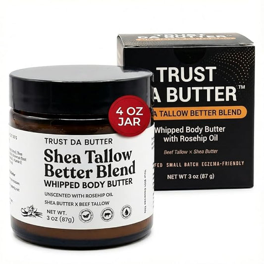 Whipped Beef Tallow For Skin & Whipped Shea Butter with Rosehip Oil – 100% Grass-Fed Beef for Face and body – Soothes Eczema & Sensitive Skin – Made in USA – 3 oz (3oz, Unscented)