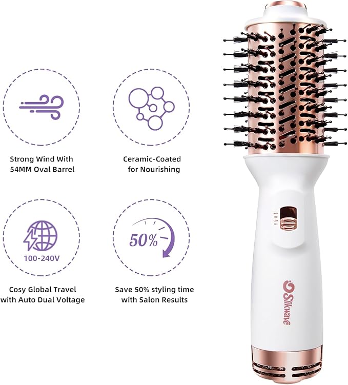Hair Dryer Brush Blow Dryer Brush 4 in 1, 2 Inch Hot Air Brush for Hair Drying & Styling | Ionic Oval Barrel for Smooth, Frizz-Free Volume Blowout, Dual Voltage Lightweight Travel Hair Dryer Brush