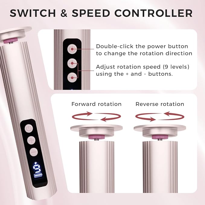 Electric Foot Callus Remover with Nano Glass Head, 9-Speed Rechargeable Foot File with Adjustable R/F Rotation, Digital Display & Powerful Motor for Cracked Heels & Dead Skin (Pink)