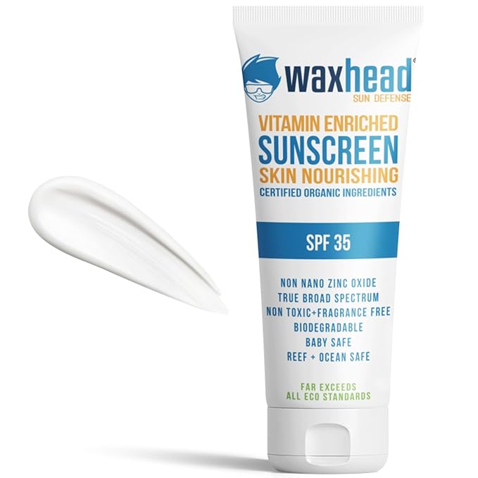 Waxhead Non-Nano Zinc Oxide Sunscreen, EWG Sunscreen with Zinc Oxide for Face & Body, Mineral Natural Non-Toxic Pure Sunblock, Biodegradable Cream Lotion Sun Block, Tattoo, Eczema Vitamin D + E (4oz)