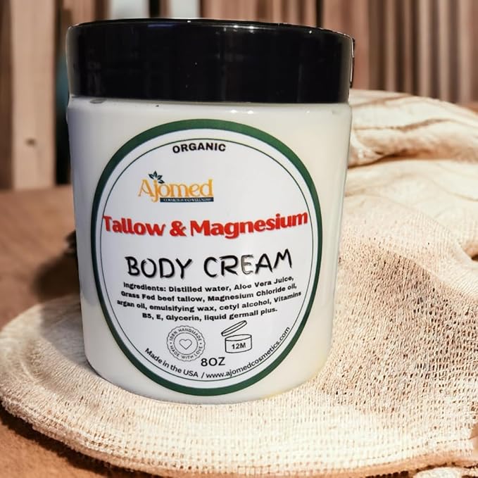 Tallow & Magnesium Body butter - Grass Fed and Finished beef tallow Magnesium Cream- Handmade tallow moisturizer for Cracked, Dry, Itchy skin- dry skin body care (LAVENDER VANILLA)