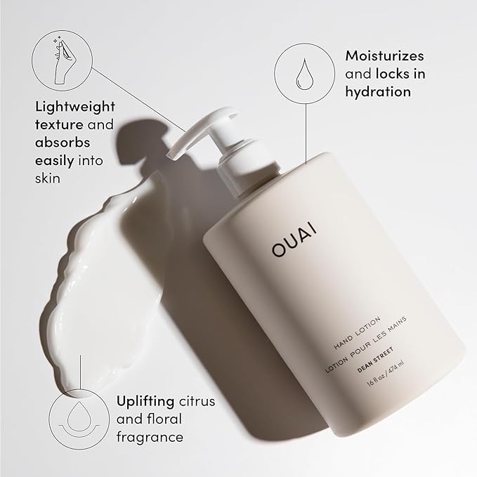 OUAI Hand Lotion - Daily, Lightweight, Hydrating Lotion for Dry Skin - Made with Avocado, Rosehip and Jojoba Oil to Lock in Moisture - Never Greasy (16 Fl Oz)