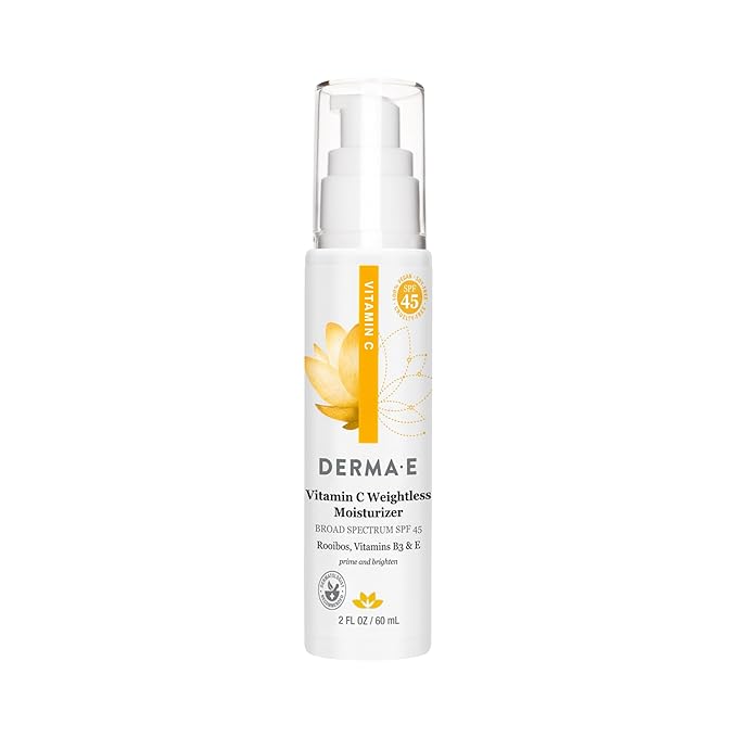 Derma E Vitamin C Weightless Moisturizer SPF 45, 2 Fl Oz, Skin Brightening Face Cream with Mineral UVA/UVB Sunscreen, Hydrating Face Moisturizer with SPF for Lines, Wrinkles and Uneven Tone