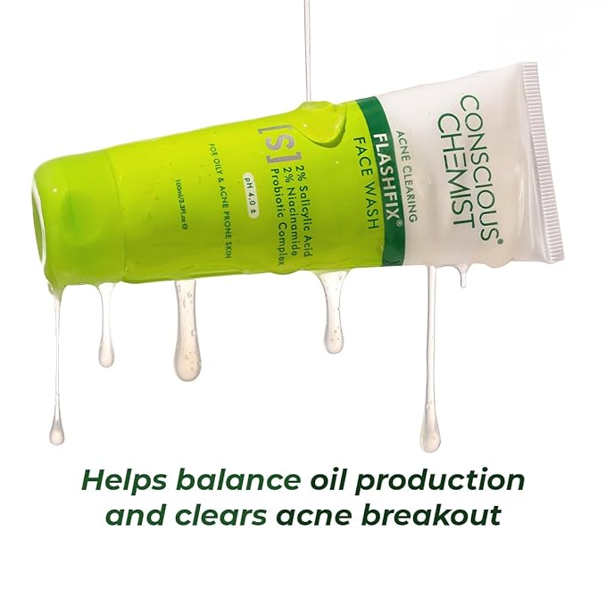 Conscious Chemist® 2% Salicylic Acid Face Wash | 100ml | Face Wash for Oily & Acne Prone Skin for Men & Women, Glycolic Acid & CICA Extract, For Glowing & Radiant Skin, Vegan & Cruelty Free - Flashfix