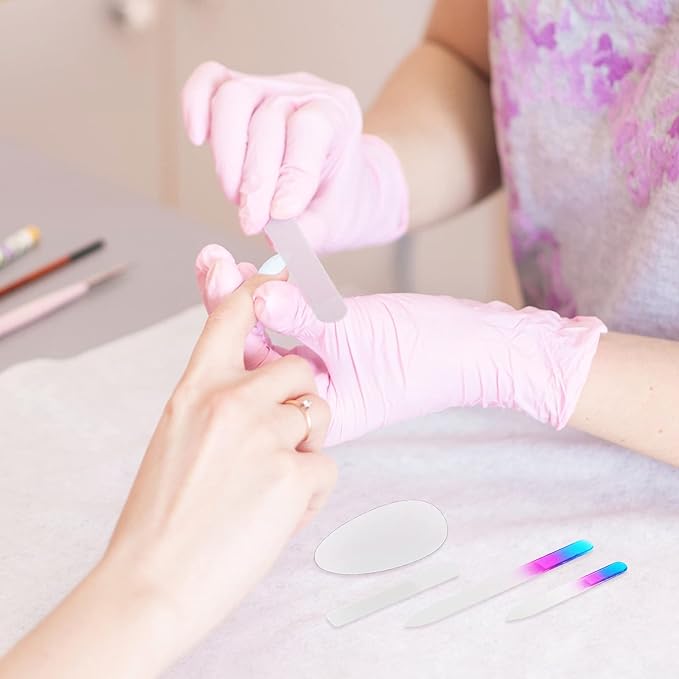 Zhehao 6 Pcs Glass Nail File and Nail Shiner Set Manicure Pedicure Glass File Buffer Cuticle Trimmer Nano Finger Nano Foot Scrubber Callus Remover Foot Care Pedicure Fingernails Toenail (Blue Purple)